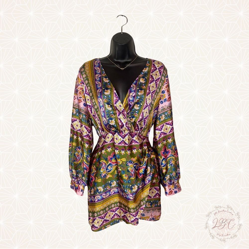 NWT Zara Patterned Silky Faux Wrap Long Sleeve Blouse New Size Medium - Picture 2 of 16